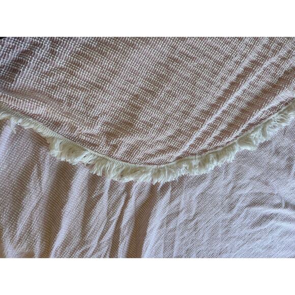 Vintage Chenille Bedspread Pink White Pearl Lurex 104X88 Mid Century Mod Fringe - Picture 6 of 15